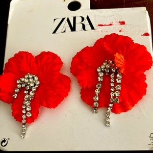 Zara  Earrings. Orange Flowers.Rhinestones, (both for $12.00!)